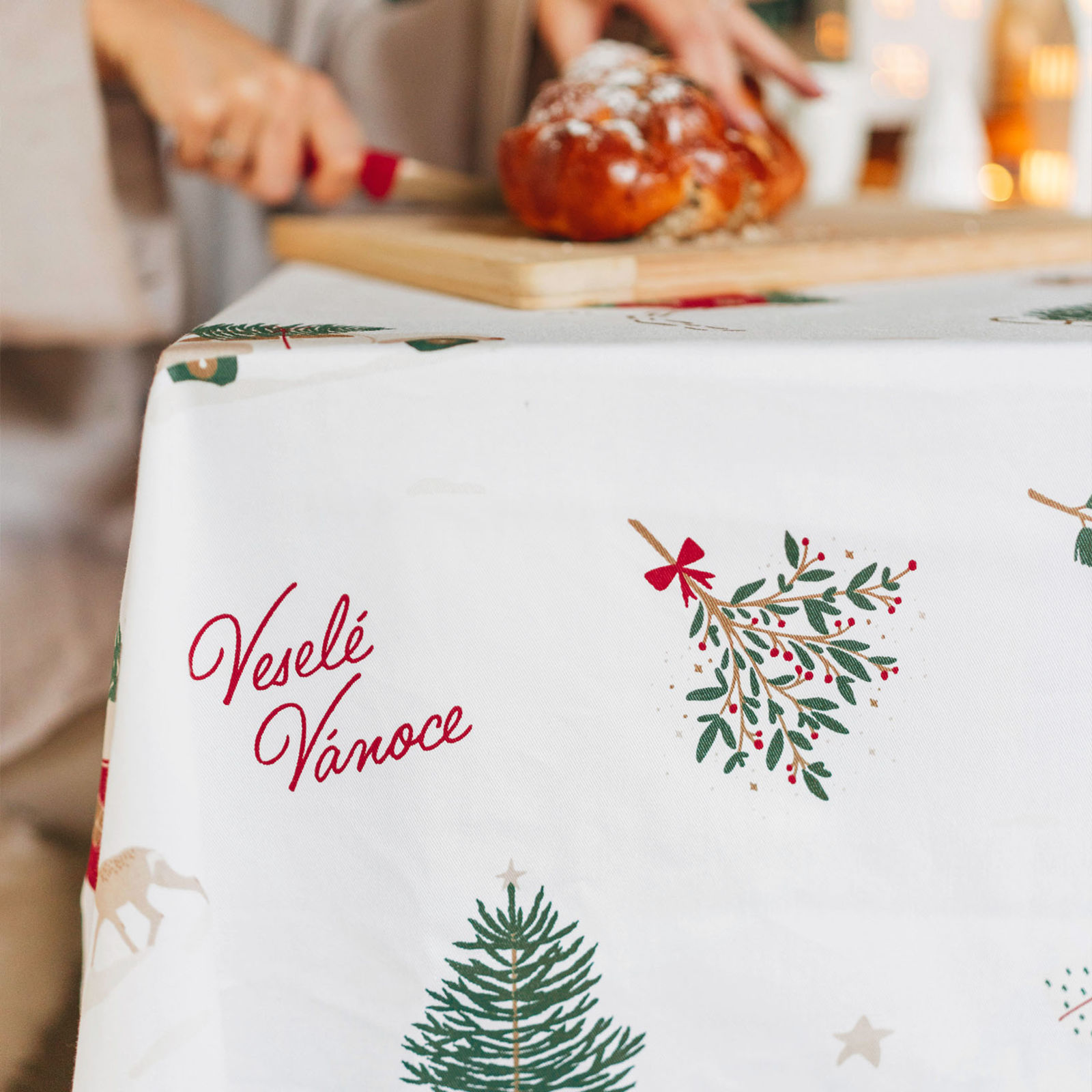 Kerst hoekig tafelkleed van stevig katoen - Tsjechische Kerst