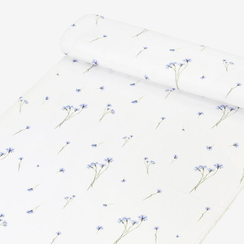 Tafelstof met tefloncoating - Blauwe korenbloemen