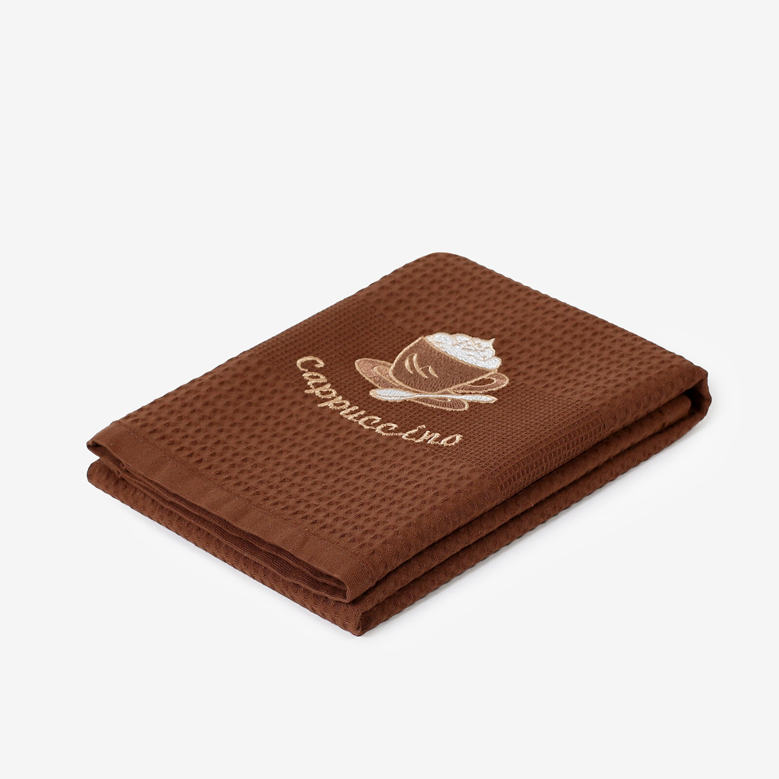 Geborduurde theedoek wafeldoek - Koffie op bruin