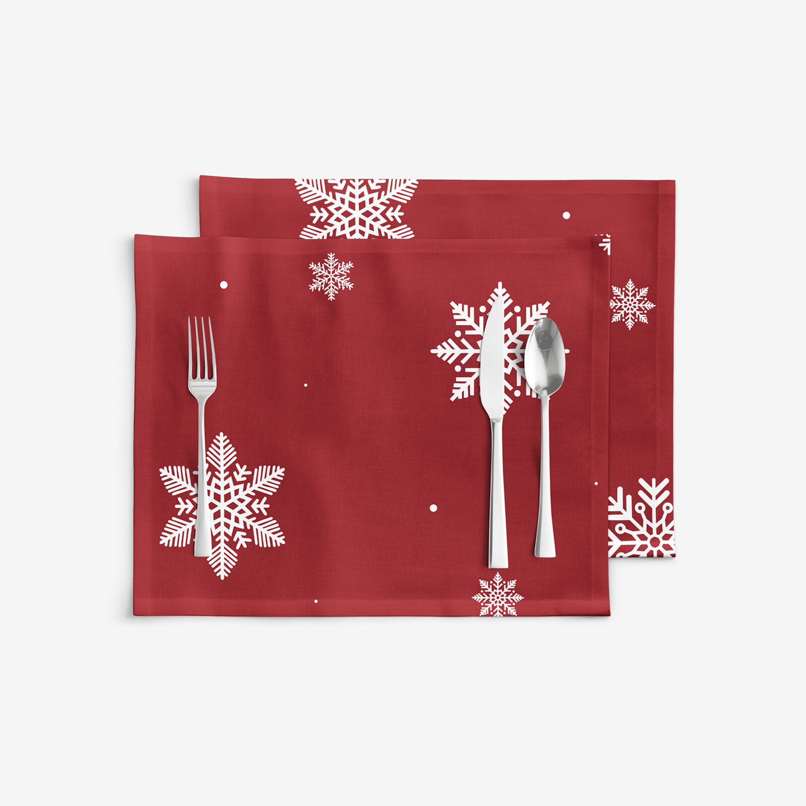 Placemat voor op tafel 100% katoen renforcé - Sneeuwvlokken op rood - set van 2 stuks