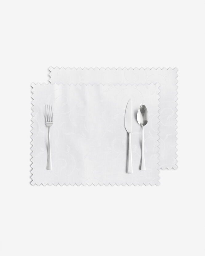 Feestelijke placemat voor op tafel teflon - wit met grote ornamenten - set 2 stuks