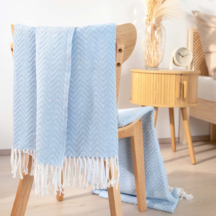 Katoenen deken Cikcak - pastel blauw