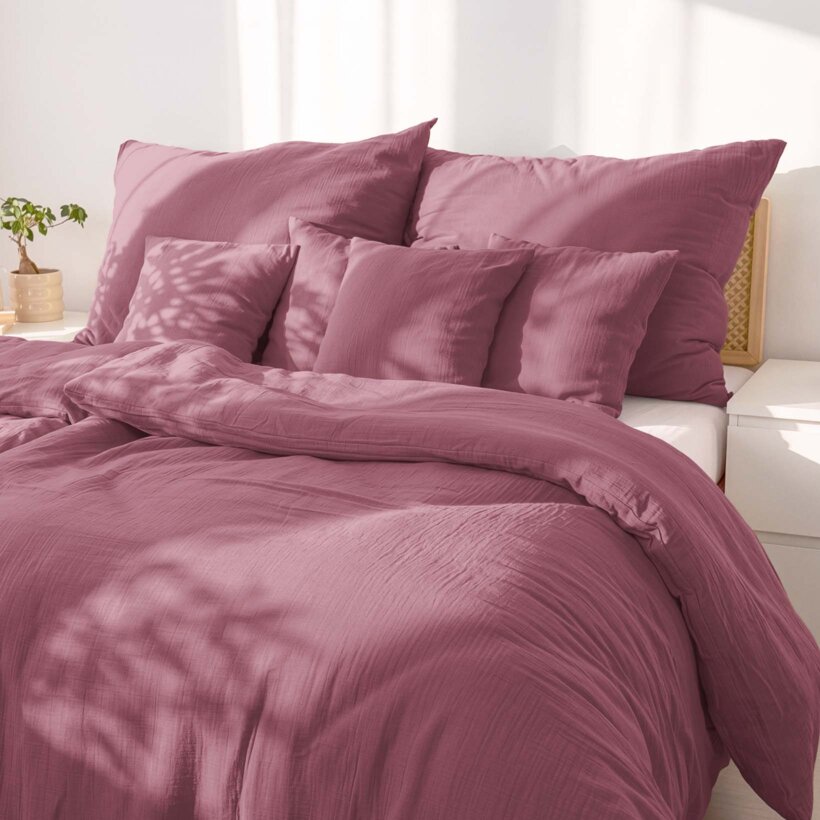 Mousseline beddengoed - pastel bordeaux