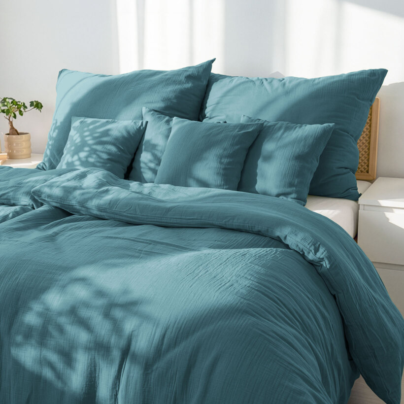 Mousseline beddengoed - petrol