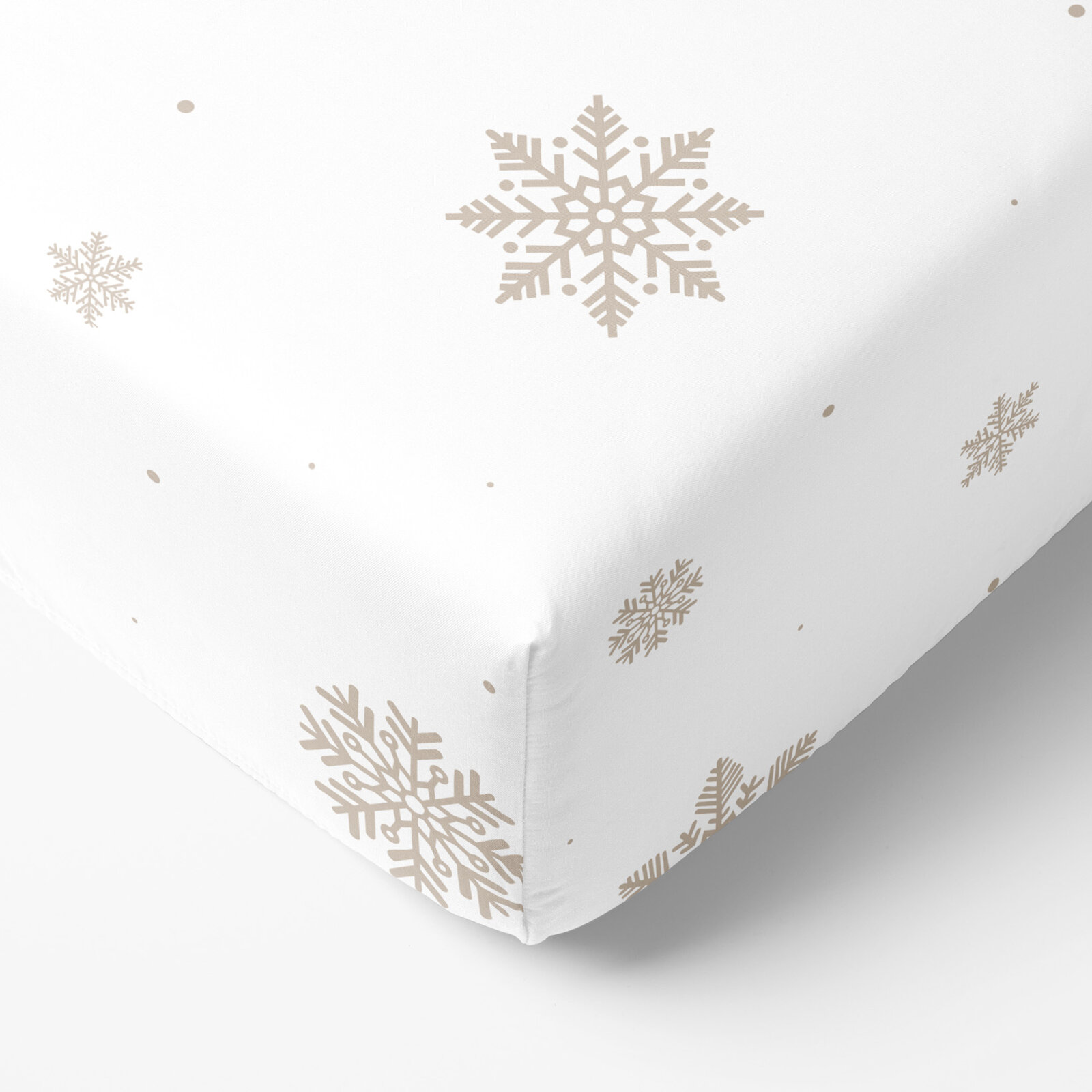 Katoenen hoeslaken - Sneeuwvlokken op wit