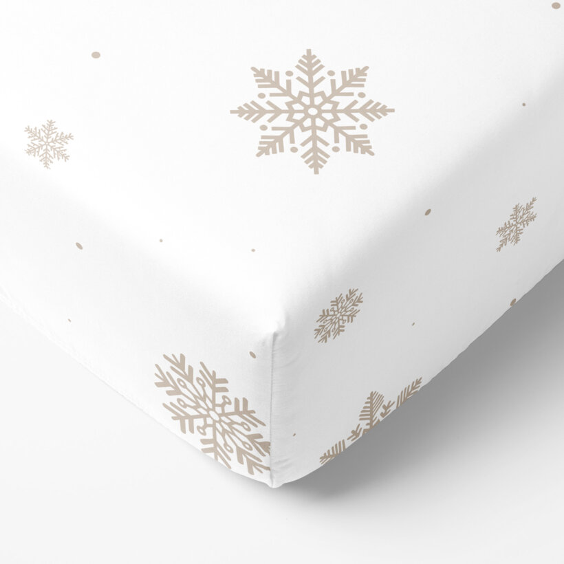 Katoenen hoeslaken - Sneeuwvlokken op wit