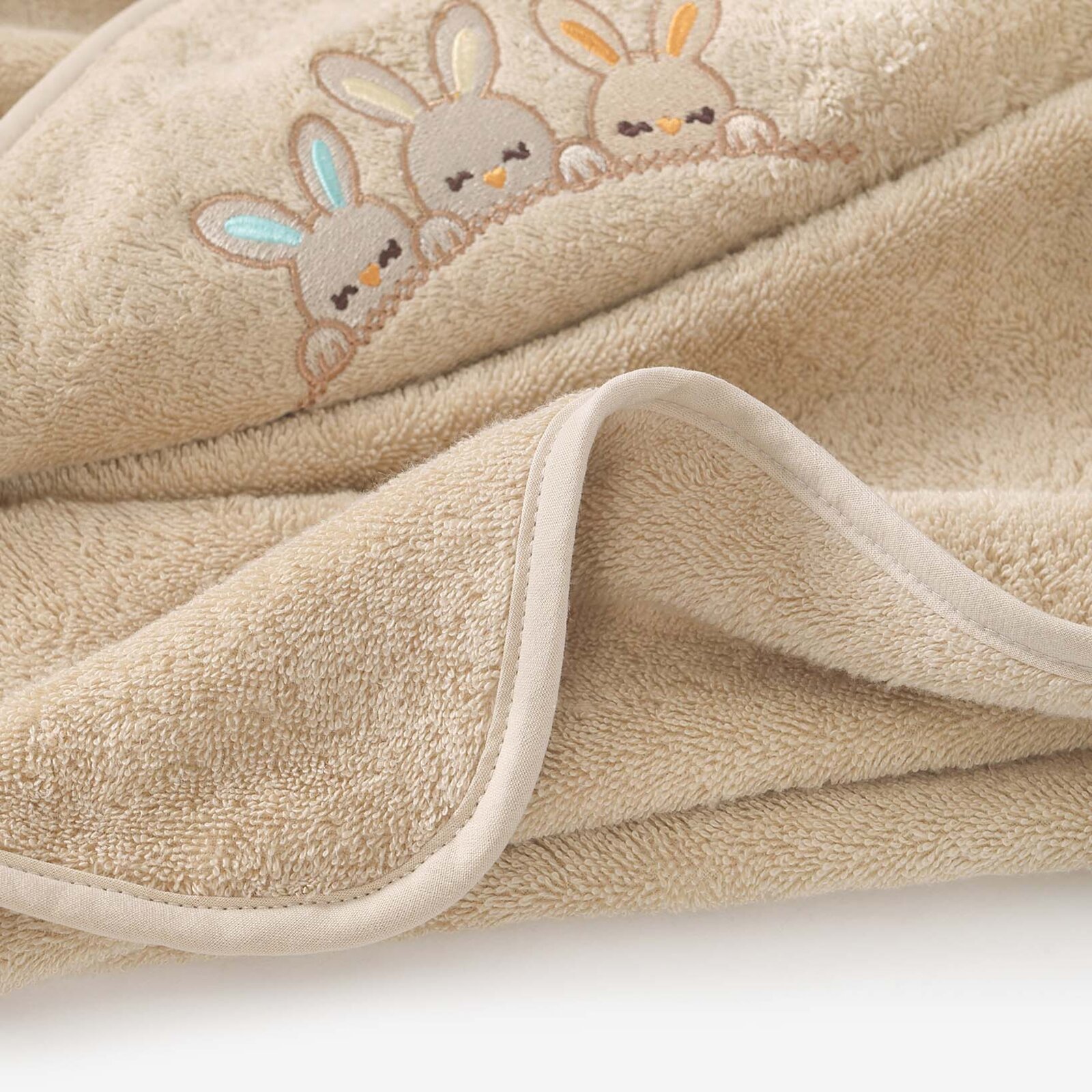 Badstof kinderbadhanddoek met capuchon - Konijntjes op beige