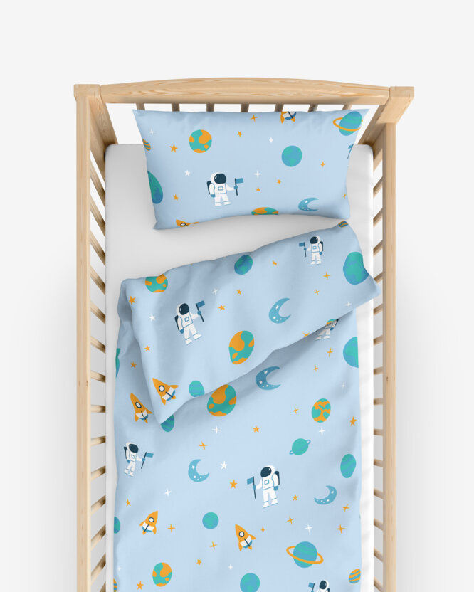Katoenen beddengoed voor een babybedje - Astronauten in de ruimte