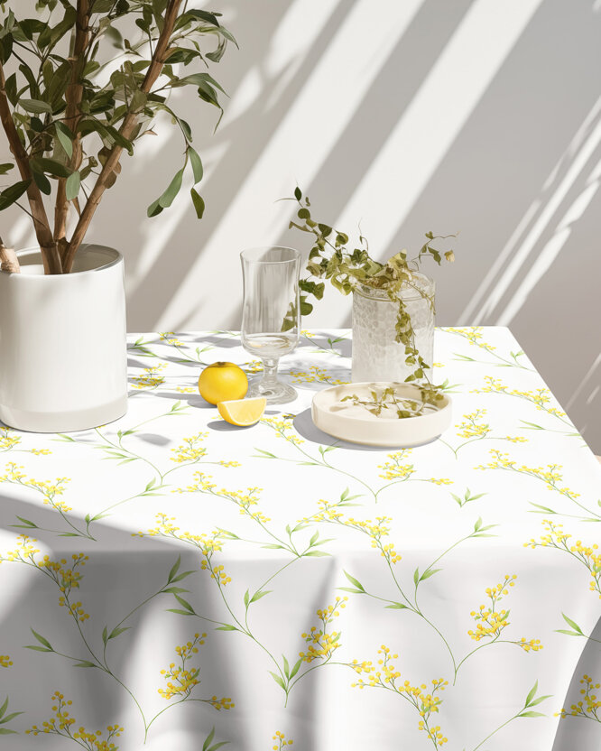 Hoekig teflon tafelkleed - Mimosa bloemen