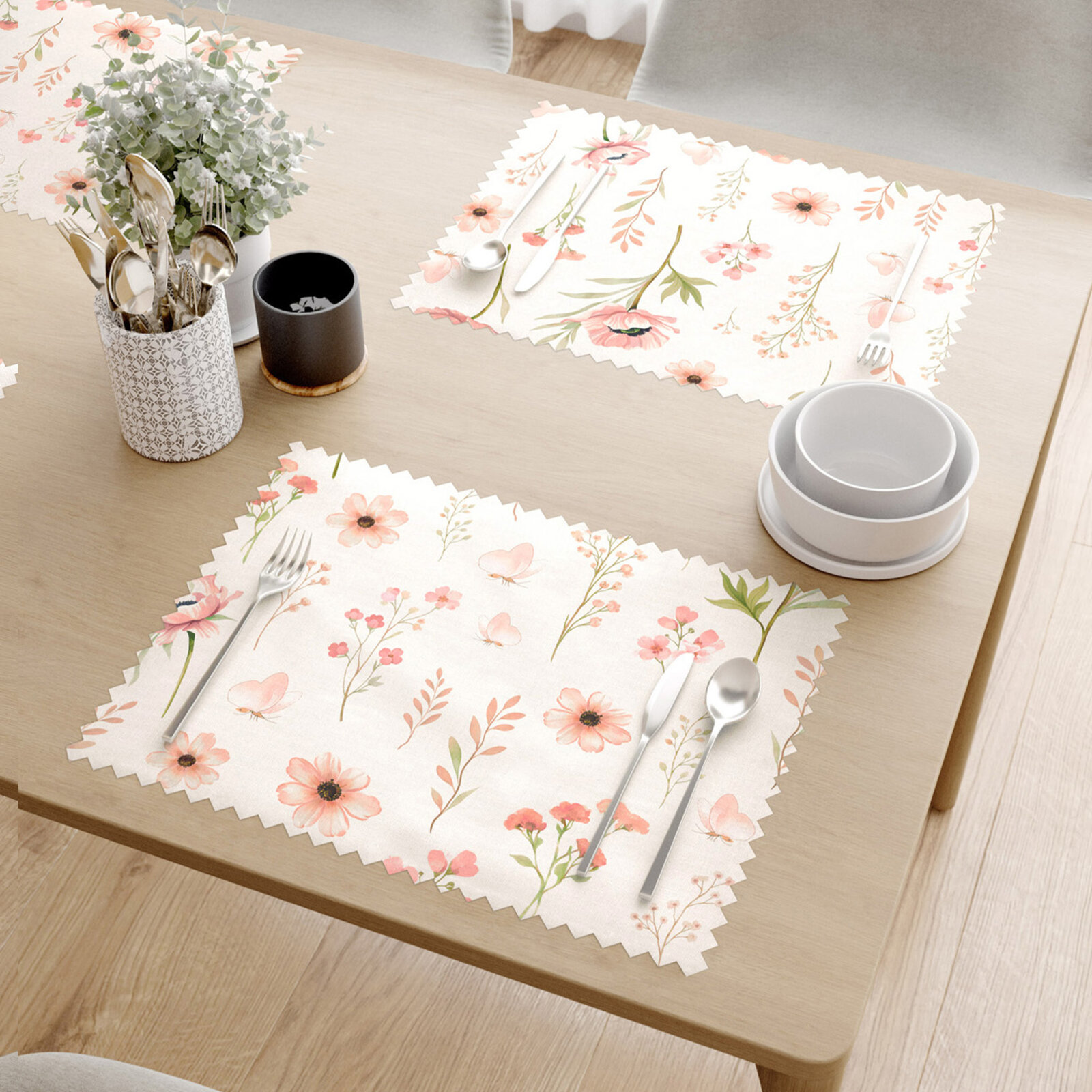 Tafelplacemat teflon - Roze bloemen - set van 2 stuks
