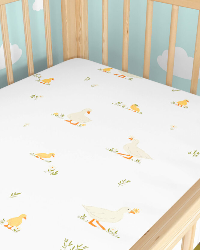 Katoenen hoeslaken voor het babybedje - Eenden