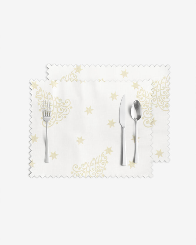 Kerst placemat teflon - Gouden kerstboompjes en sterretjes - set 2 stuks