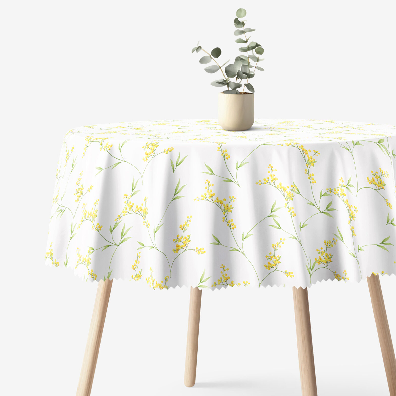 Rond teflon tafelkleed - Bloemen mimosa