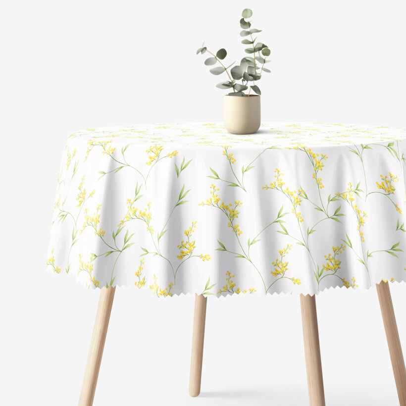 Rond teflon tafelkleed - Bloemen mimosa