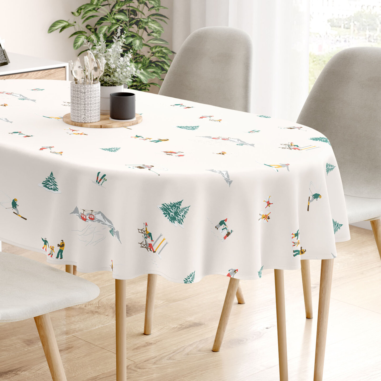 Ovaal tafelkleed 100% katoen renforcé - Winters plezier