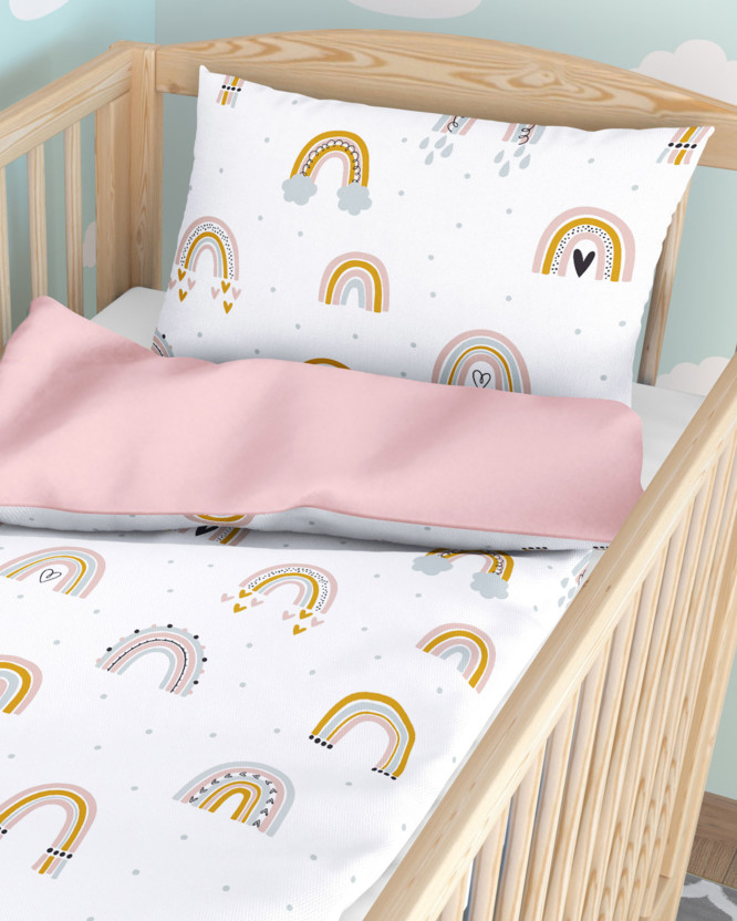 Katoenen dekbedovertrek voor baby's Duo - Geschilderde regenbogen met poederroze