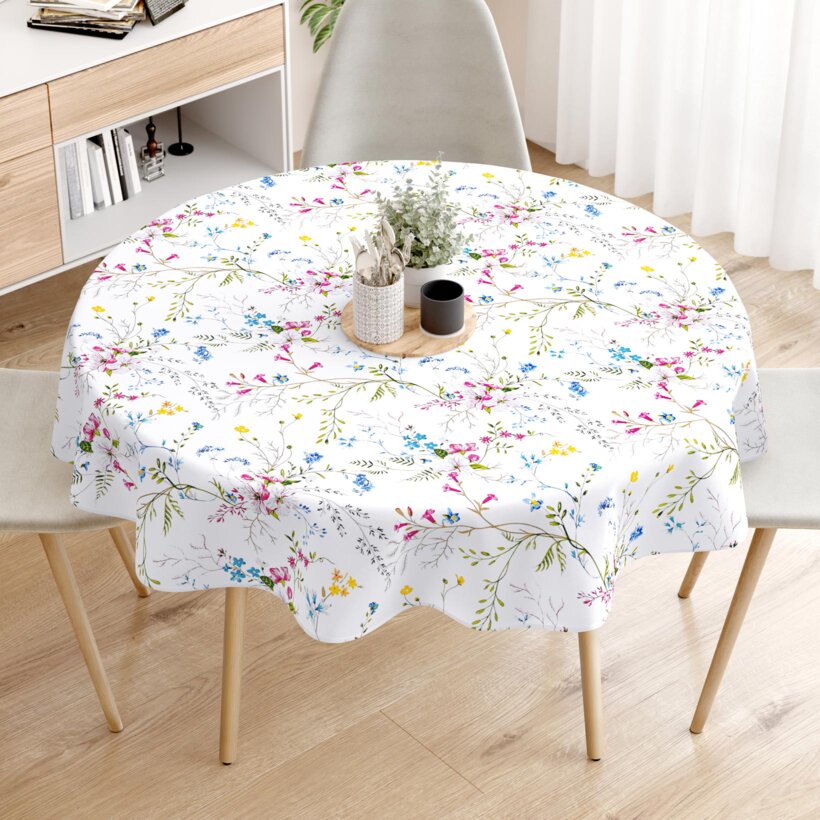 Rond tafelkleed 100% katoen renforcé - Geschilderde veldbloemen