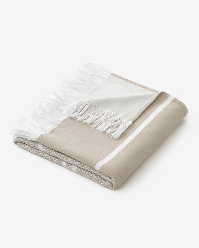 Lichte strandbadhanddoek - Beige met witte streepjes
