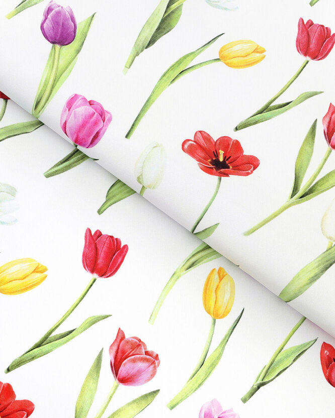 Tafelstof met tefloncoating - Kleurrijke tulpen