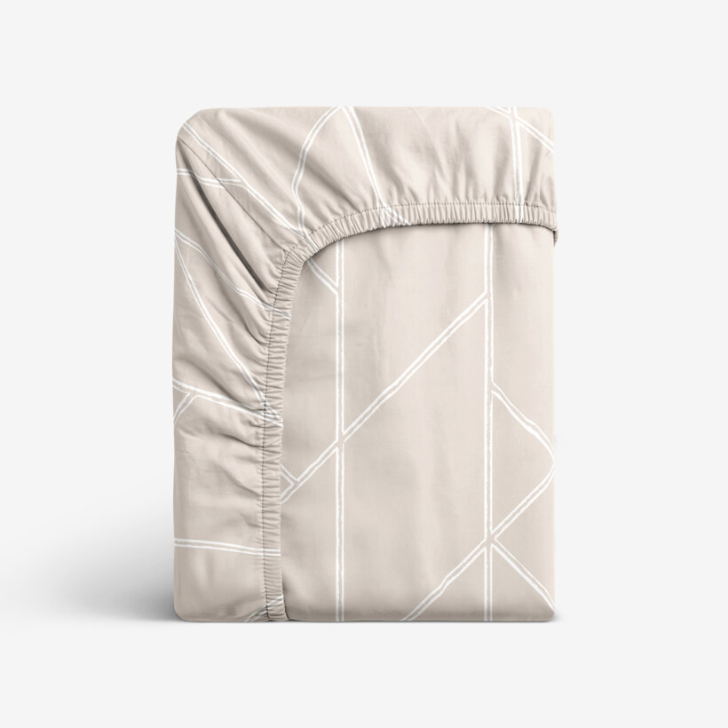 Katoenen hoeslaken - Geometrische lijnen op latte