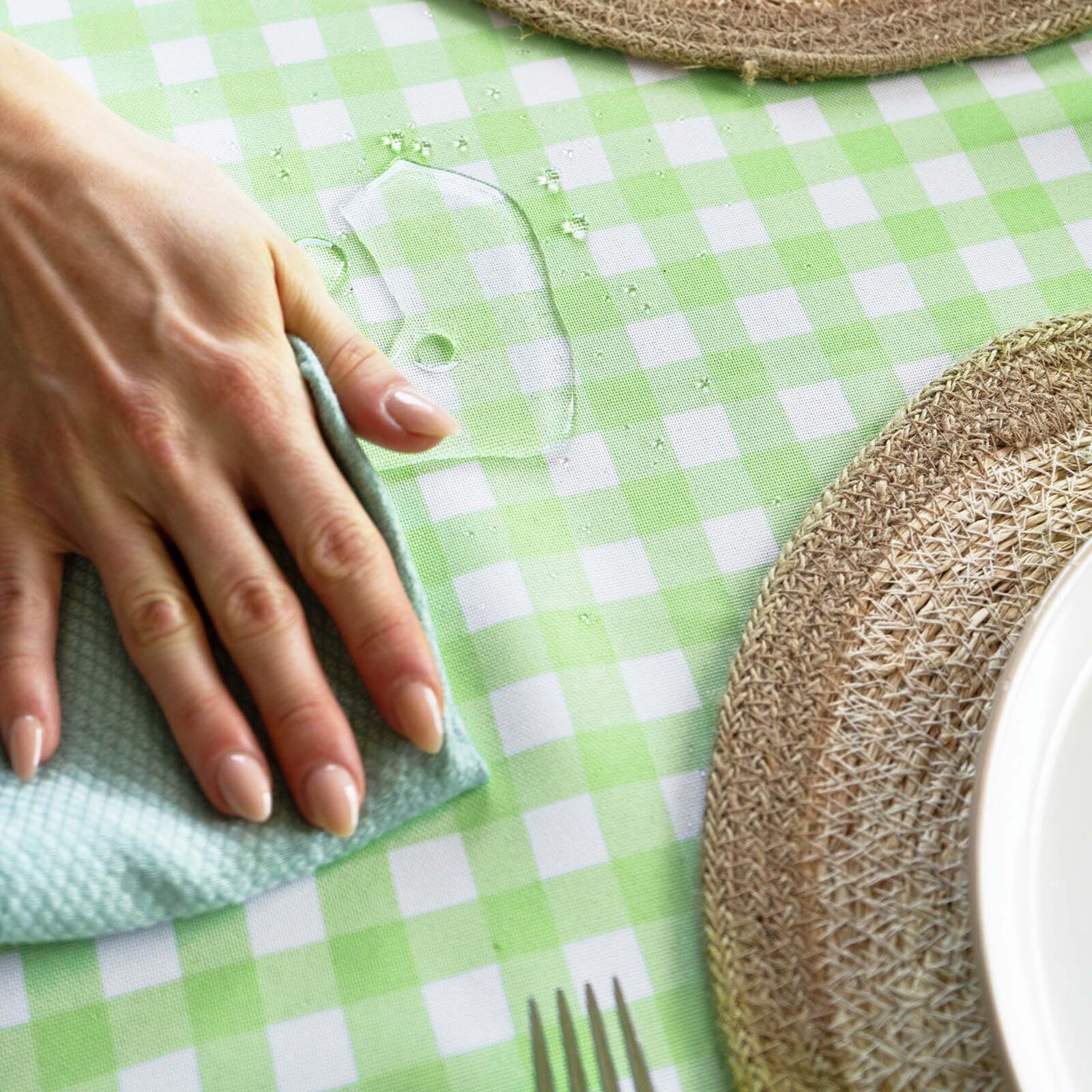 Hoekig teflon tafelkleed - Groene ruitjes
