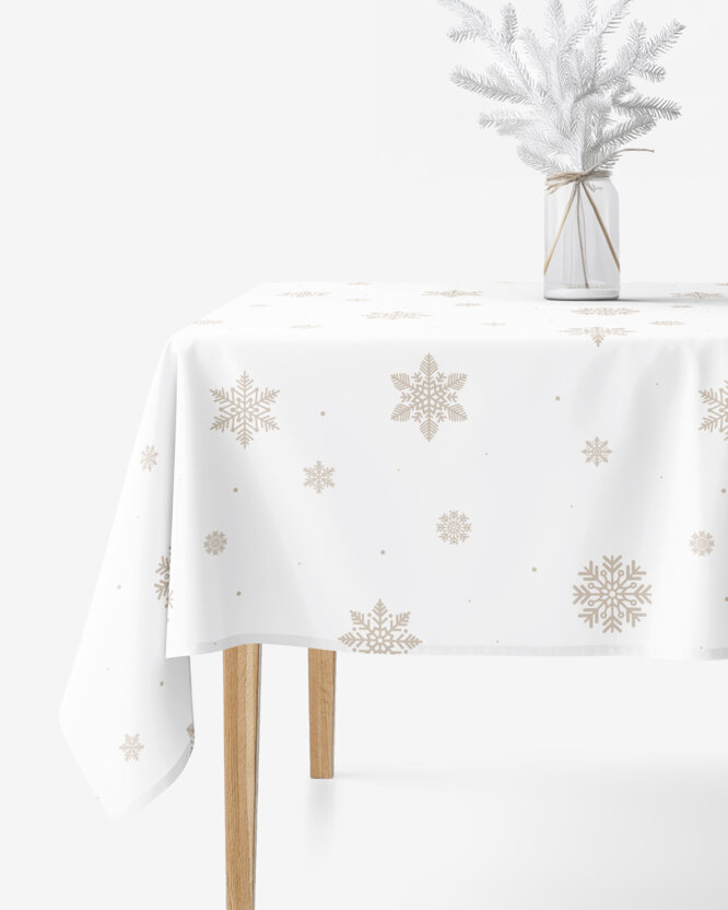 Hoekig tafelkleed 100% katoen renforcé - Sneeuwvlokken op wit