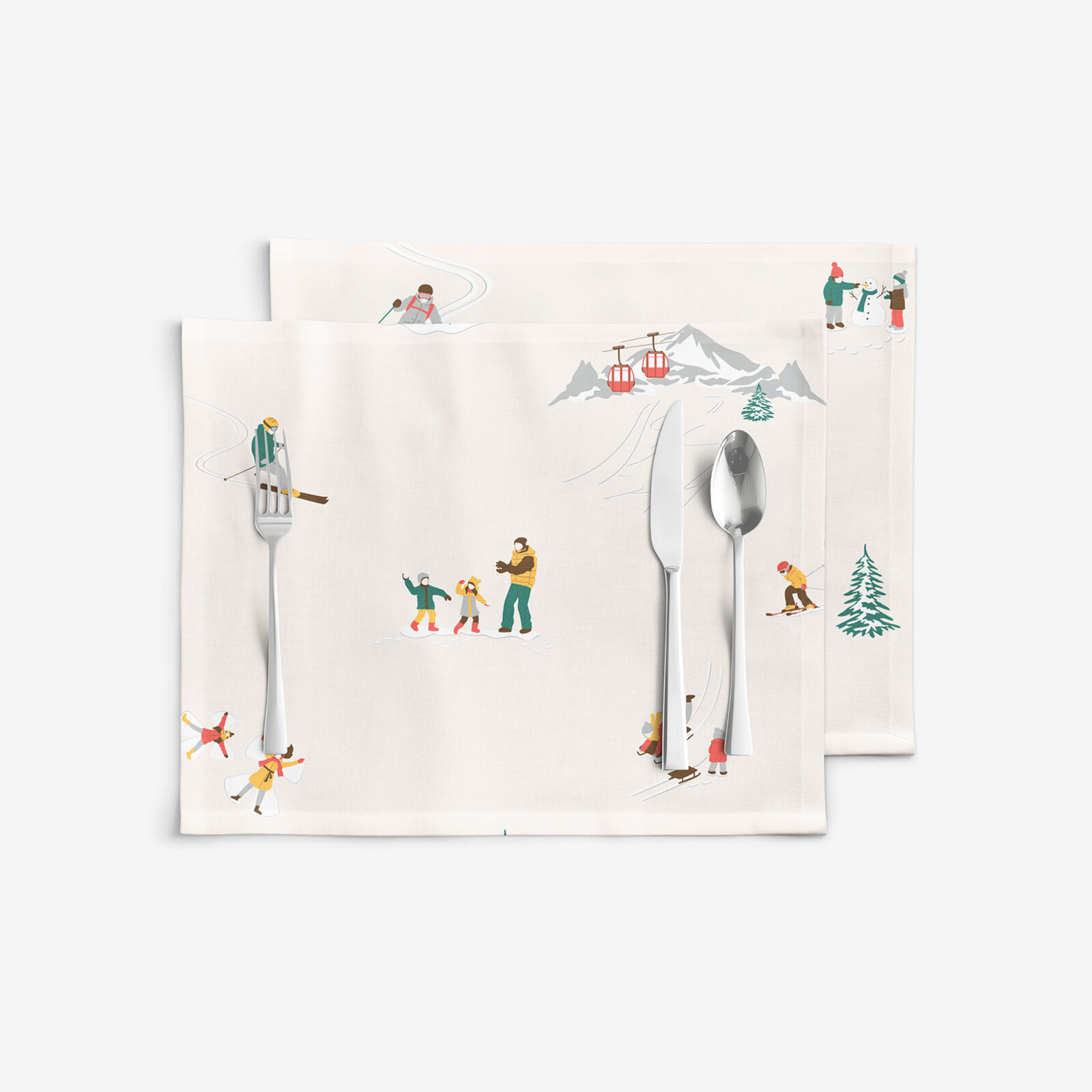Tafelplacemat 100% katoen renforcé - Winters plezier - set van 2 st.