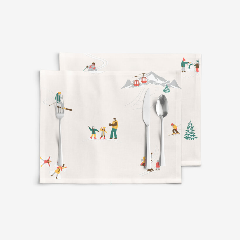 Tafelplacemat 100% katoen renforcé - Winters plezier - set van 2 st.