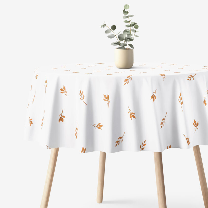 Rond tafelkleed 100% katoen renforcé - Bruine herfst blaadjes