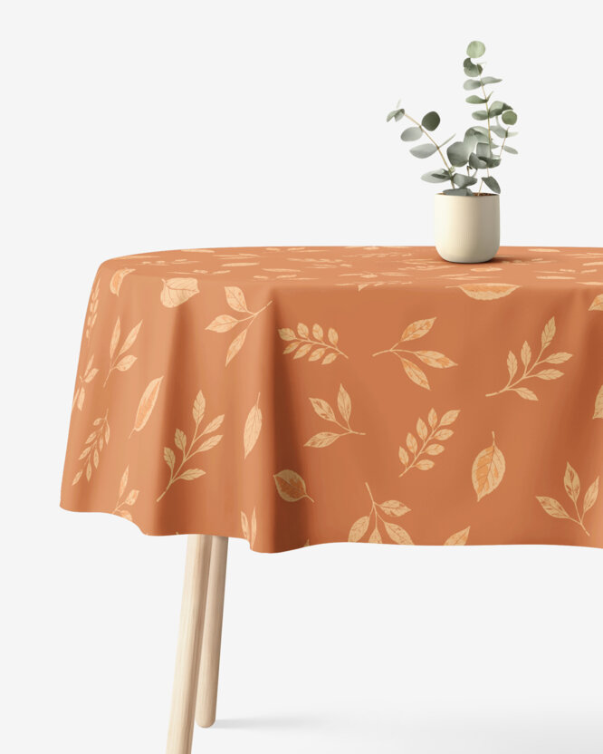 Ovaal tafelkleed 100% katoen - Oranje herfstblaadjes