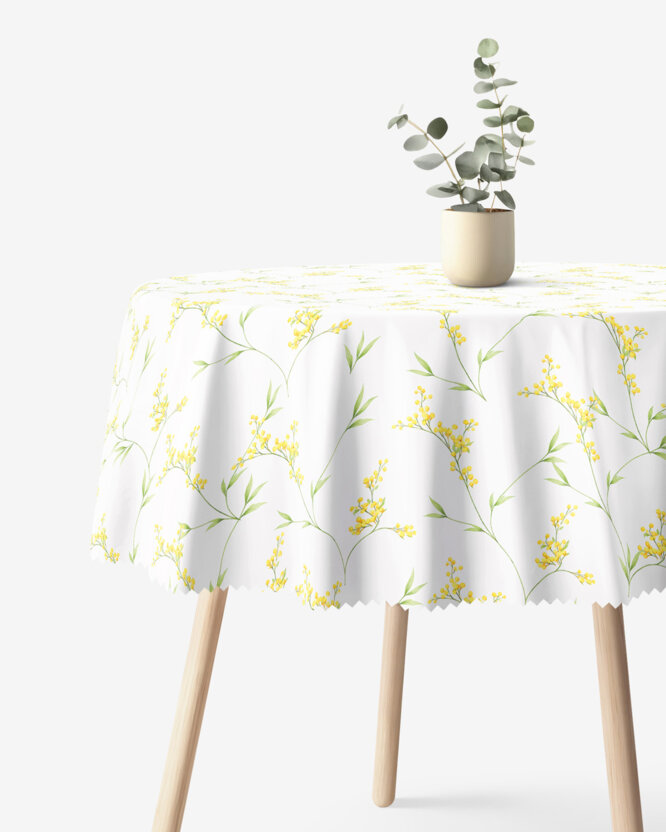 Rond teflon tafelkleed - Bloemen mimosa