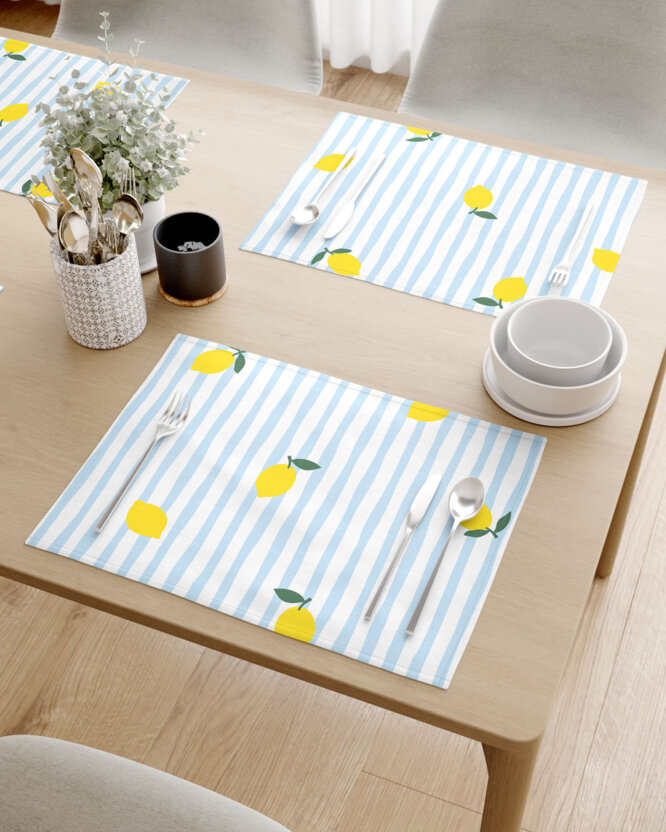 Placemat voor op tafel 100% katoen renforcé - Frisse citroenen met streepjes - set van 2 stuks