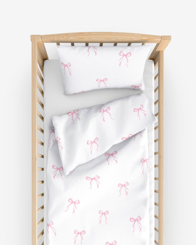 Katoenen baby beddengoed voor het ledikant - Roze strikjes