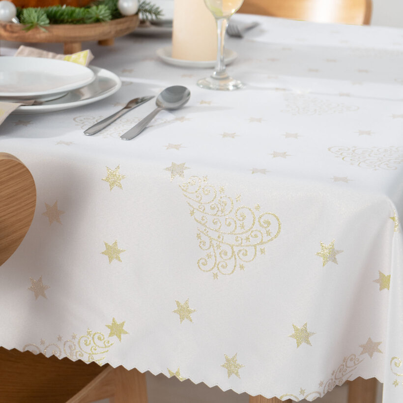 Kerst hoekig teflon tafelkleed - Gouden kerstbomen en sterretjes