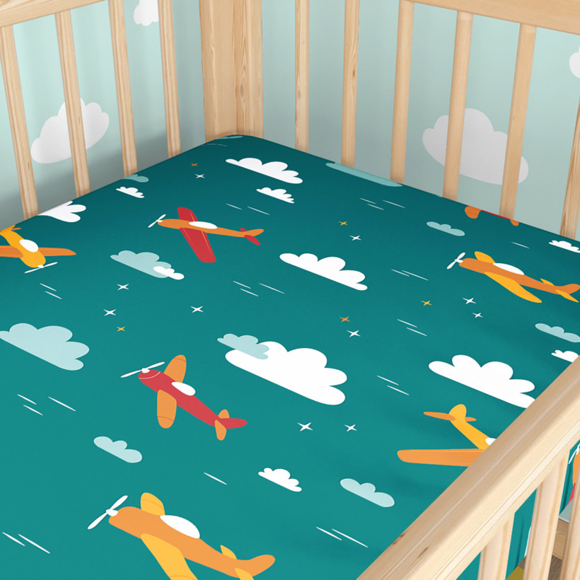 Katoenen hoeslaken voor een babybedje - Luchtavontuur