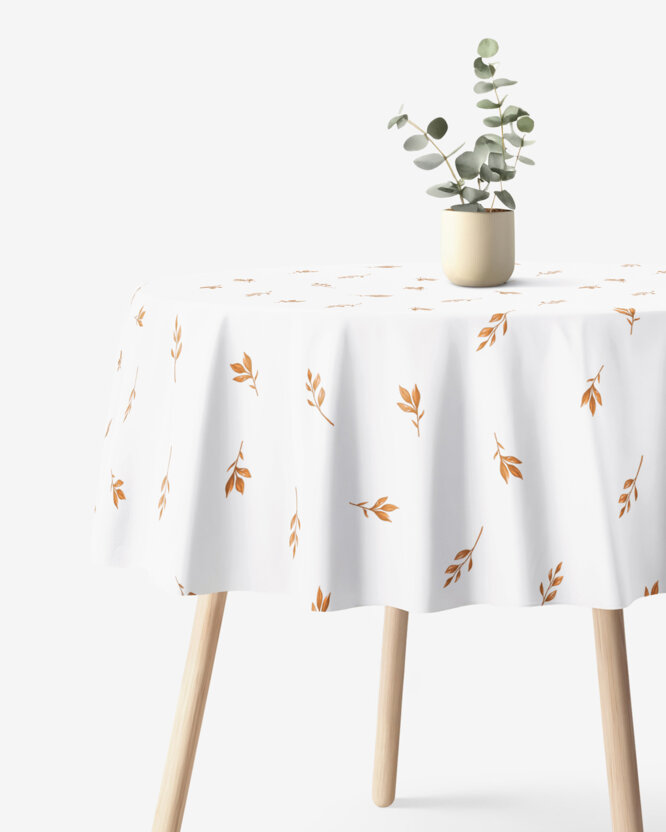 Rond tafelkleed 100% katoen renforcé - Bruine herfst blaadjes