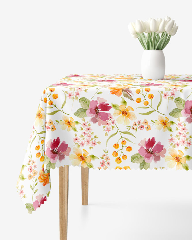 Hoekig teflon tafelkleed - Bloemen van hibiscus
