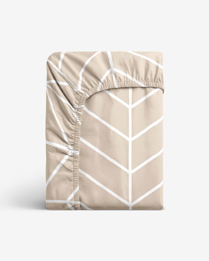 Katoenen hoeslaken - Witte zigzag op beige