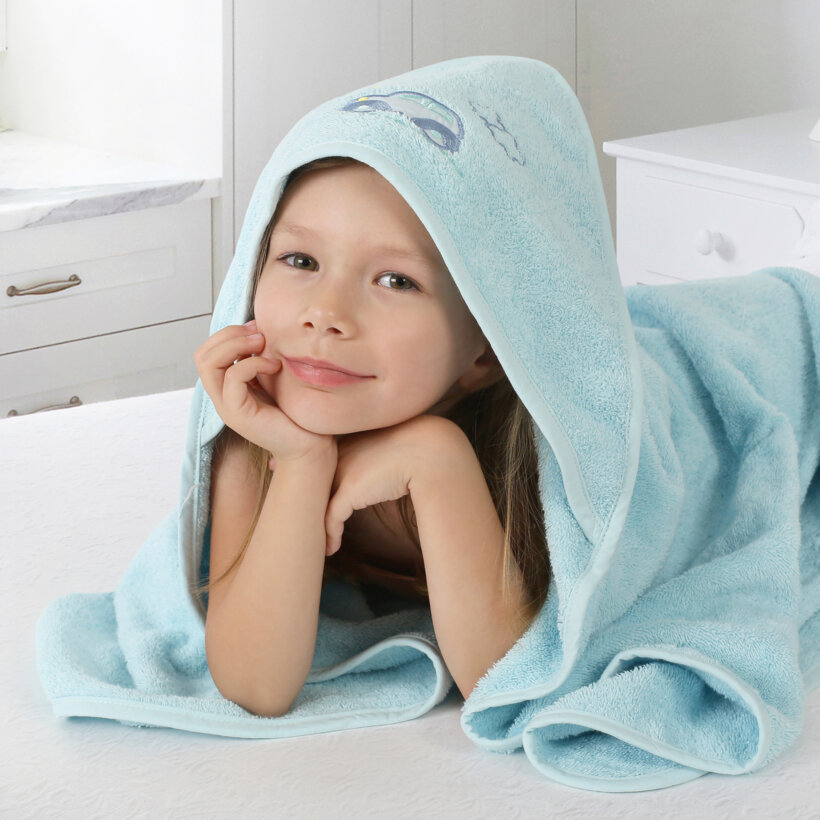 Kinder badstof badhanddoek met capuchon - Auto op blauw
