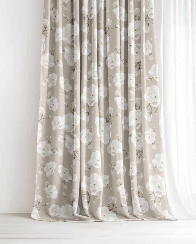 Decoratief gordijn Luca - Witte bloemen
