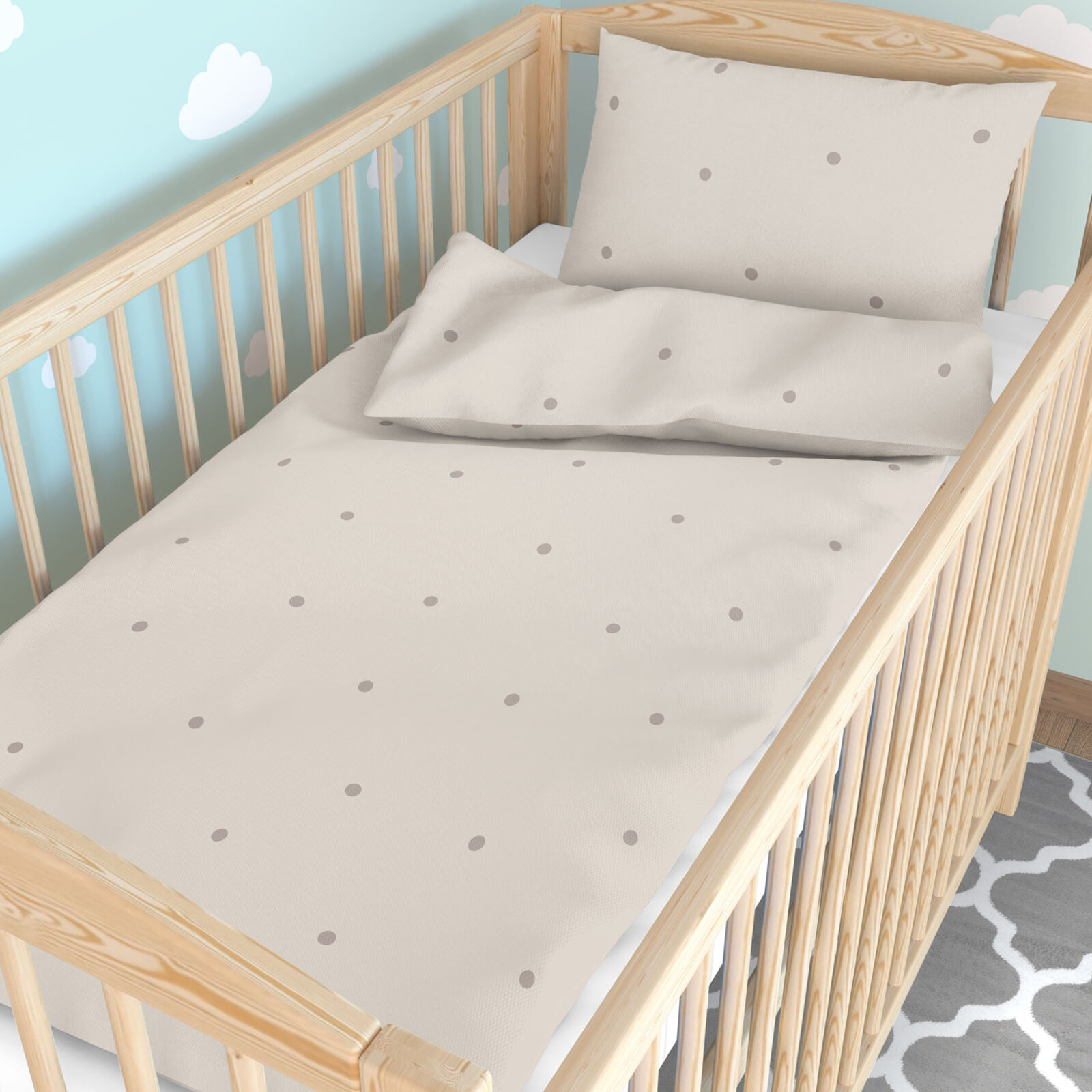 Katoenen baby beddengoed voor het ledikantje - Stippen op beige