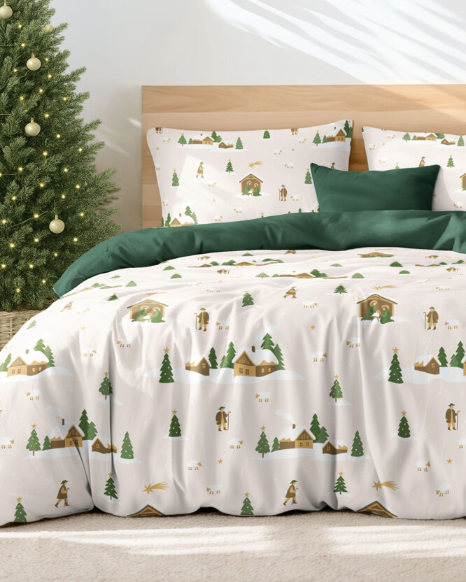 Kerst katoenen beddengoed Duo - Kerstliederen (buitenland) met donkergroen
