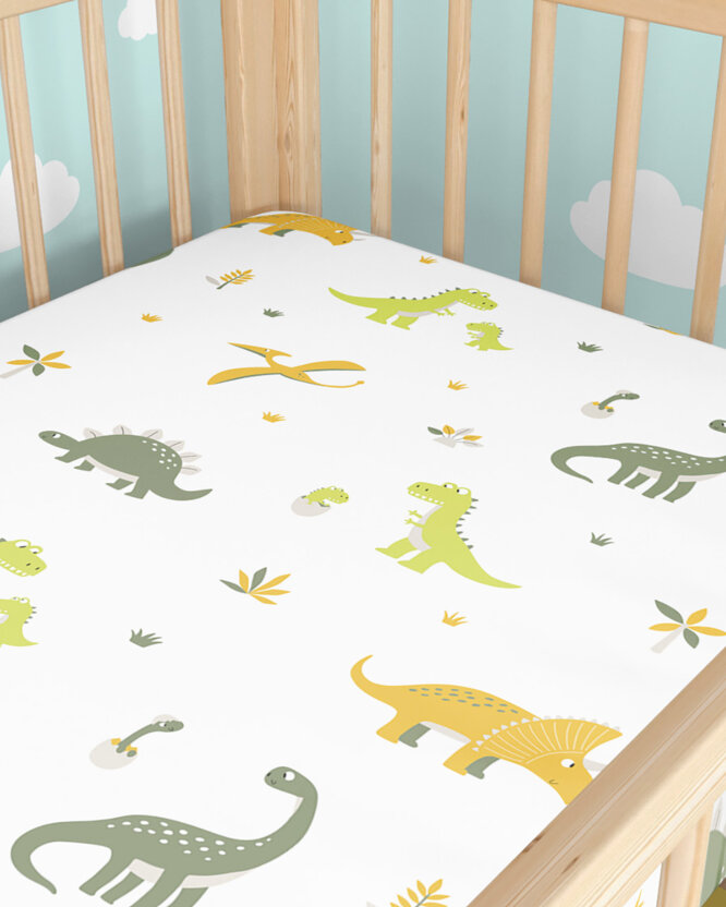 Katoenen hoeslaken voor babybedje - Dinosaurus avontuur