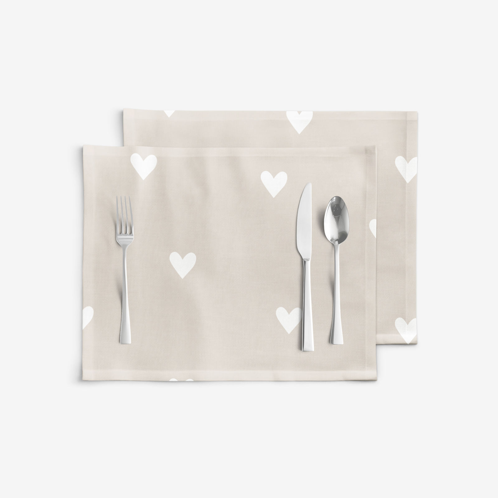 Tafelplacemat 100% katoen renforcé - Hartjes op latte - set 2 stuks