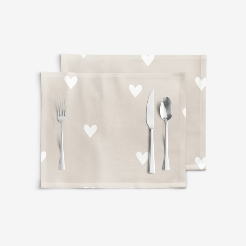 Tafelplacemat 100% katoen renforcé - Hartjes op latte - set 2 stuks