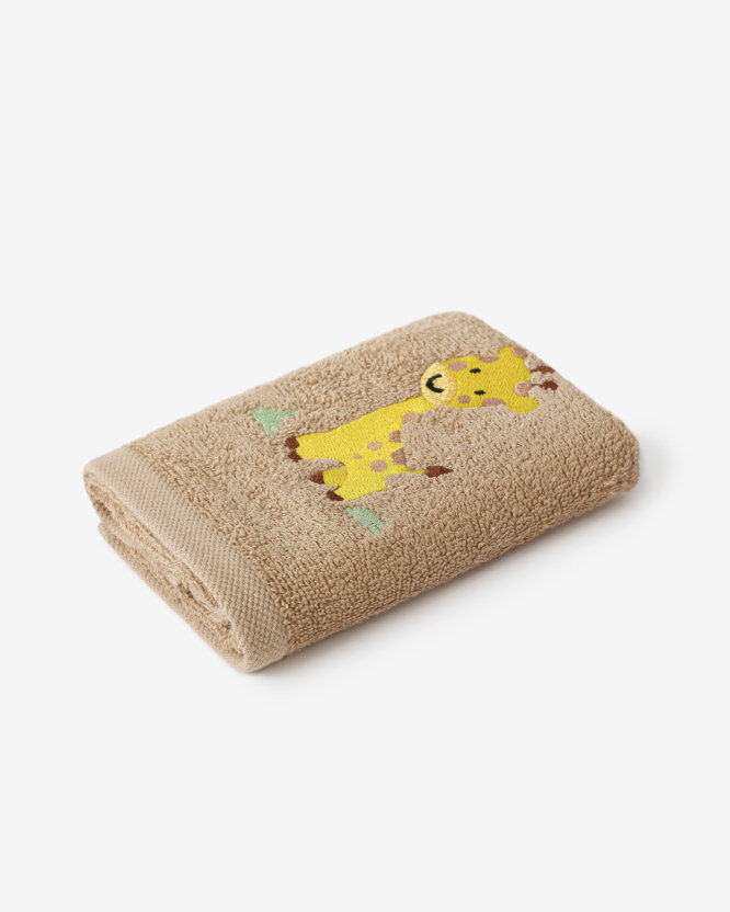 Kinder badstof handdoek - Giraffe op bruin