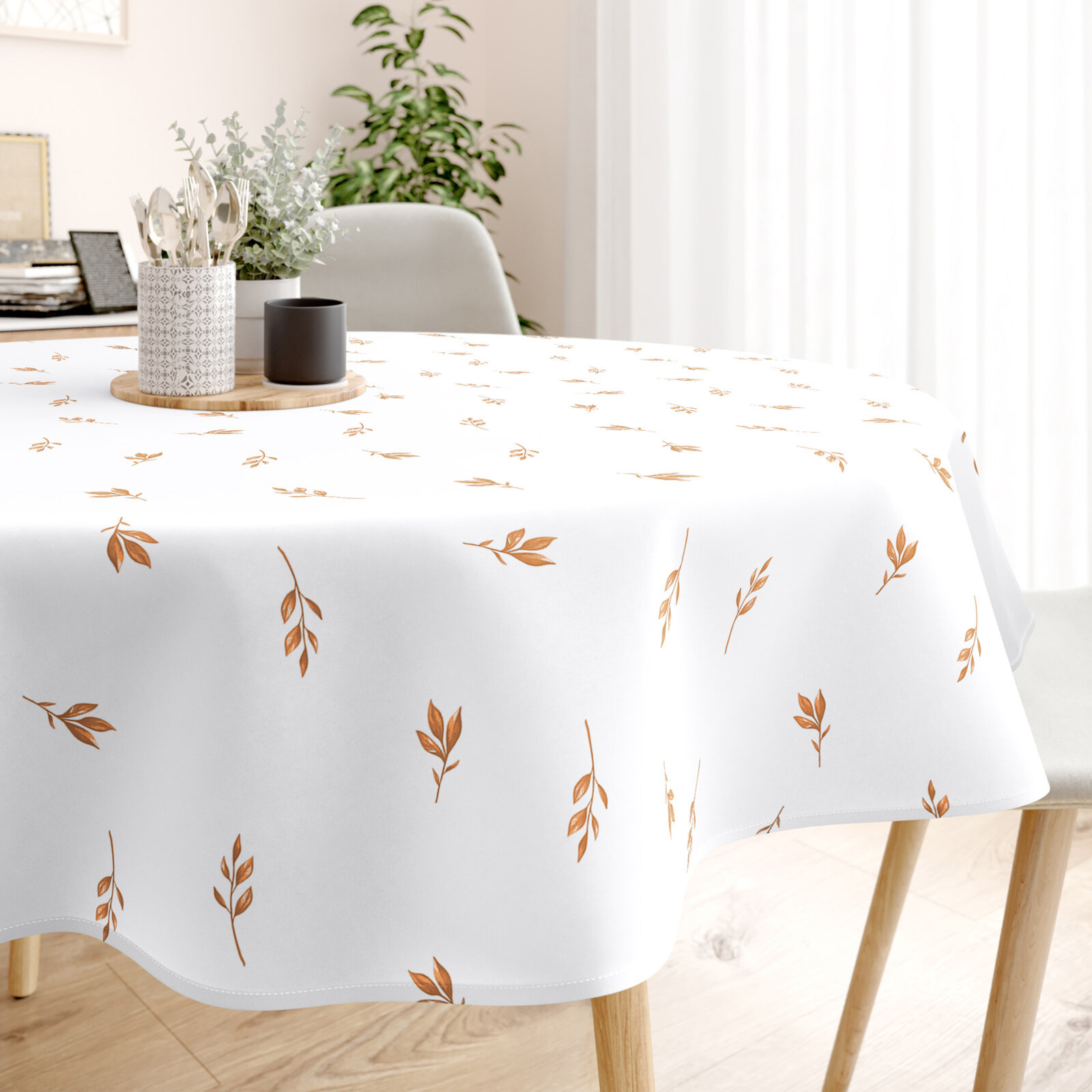 Rond tafelkleed 100% katoen renforcé - Bruine herfst blaadjes