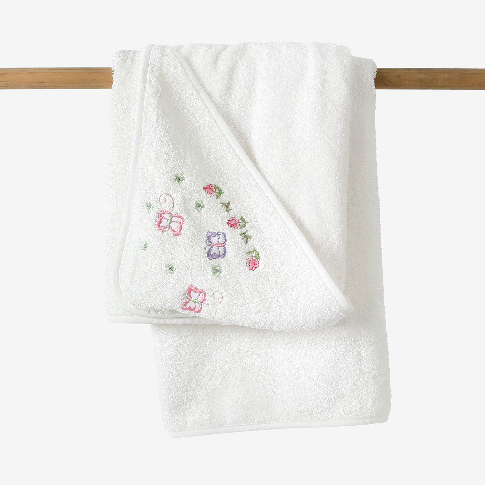 Kinder badstof badhanddoek met capuchon - Vlinders op wit