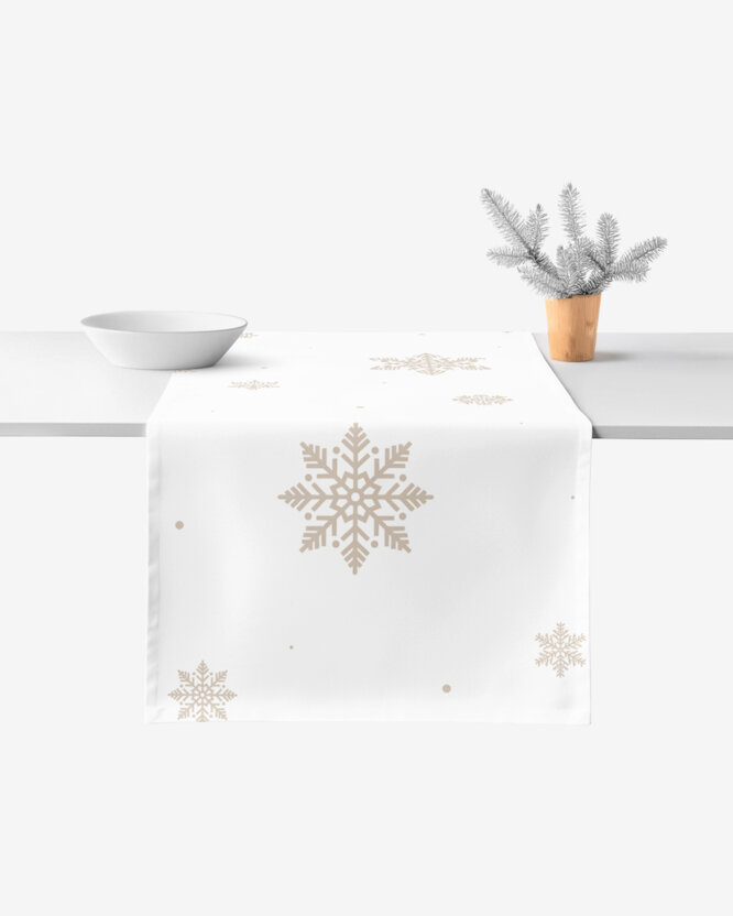 Tafelloper 100% katoen renforcé - Sneeuwvlokken op wit