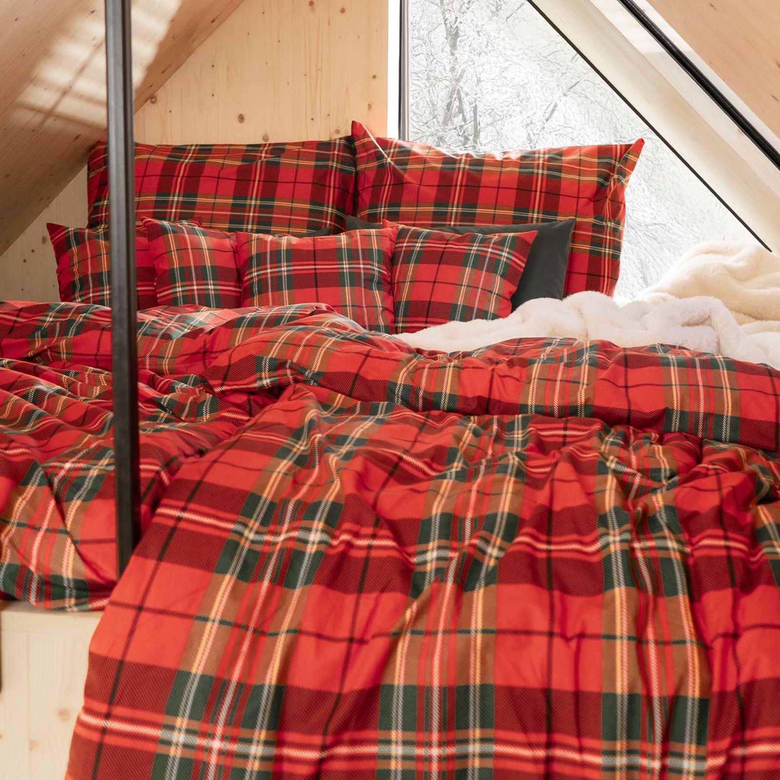 Katoenen beddengoed - Rood ruitpatroon